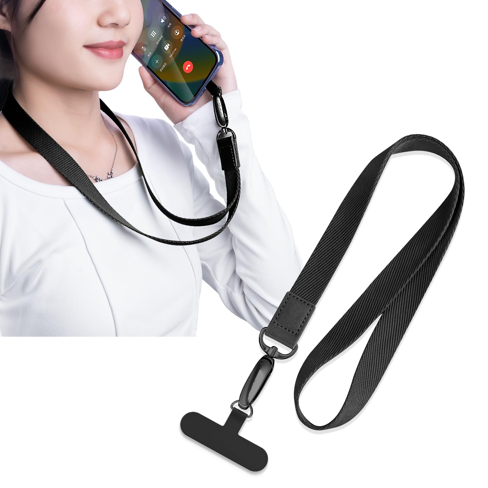 [Lamiishop] ネックストラップ スマホストラップ 首掛け【2cmワイド・首に優しい】携帯ストラップ TPUストラップホルダー付き ストラップ 首掛け 360°回転 ケイタイストラップ ポリエステル スマホ/IDカード/社員証/鍵/携帯/財布 落下防止/紛失防止 長さ48cm ブラック
