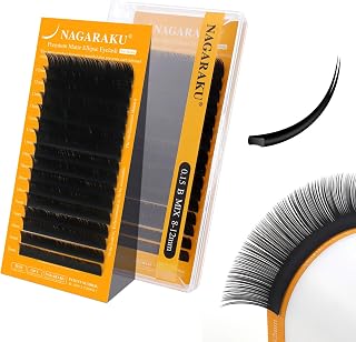 NAGARAKU Flat Ellipse Lash Extensions, Air Series 0.15 B 8-12mm Mix Black