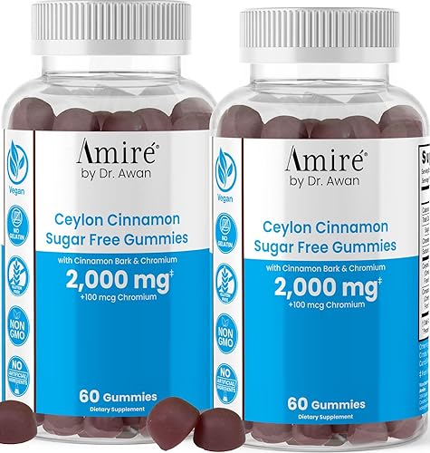 Amire by Dr. Awan Gomitas veganas de canela de Ceilán sin azúcar, reemplazan las cápsulas y píldoras de canela de Ceilán, 120 unidades