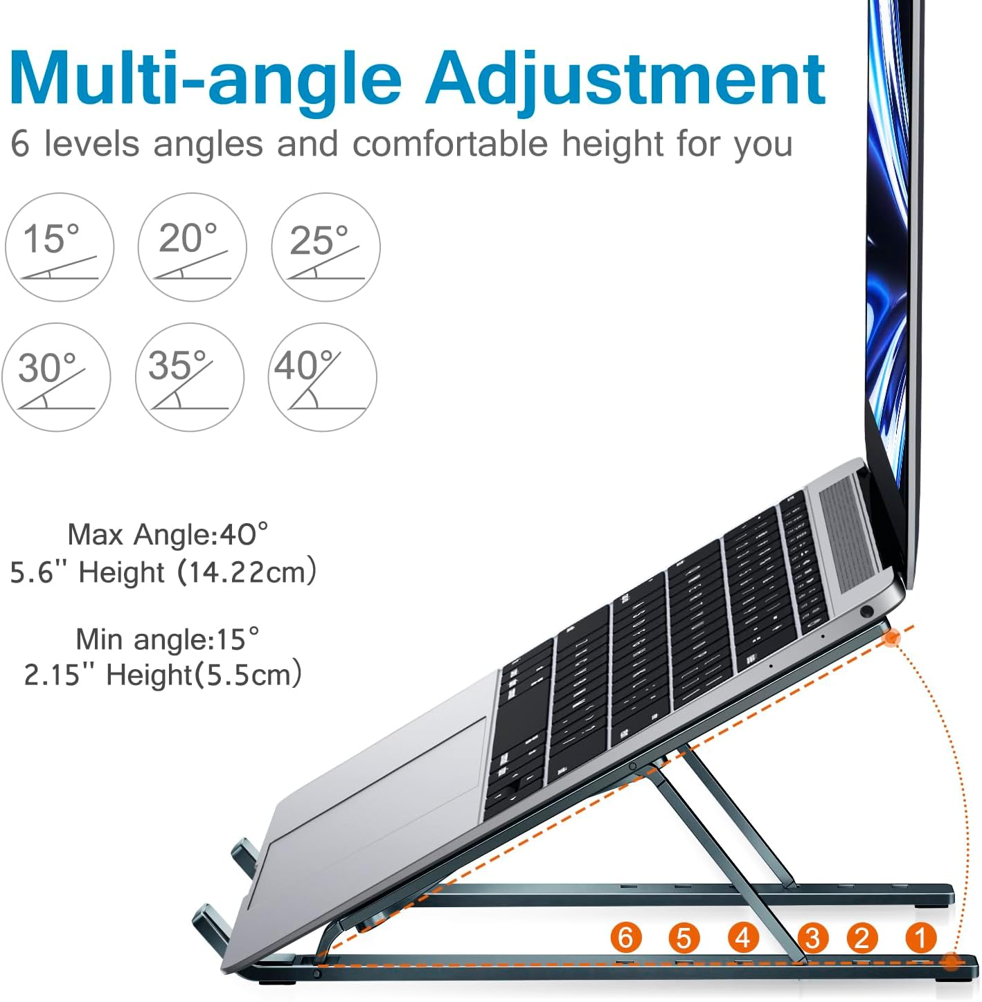 ivoler Laptop Stand, Laptop Holder Riser Computer Tablet Stand, 6 Angles Adjustable Aluminum Ergonomic Foldable Portable Desktop Holder Compatible with MacBook,iPad 10-15.6” Midnight Blue image 2 of 6 B0BZ8CBD36
