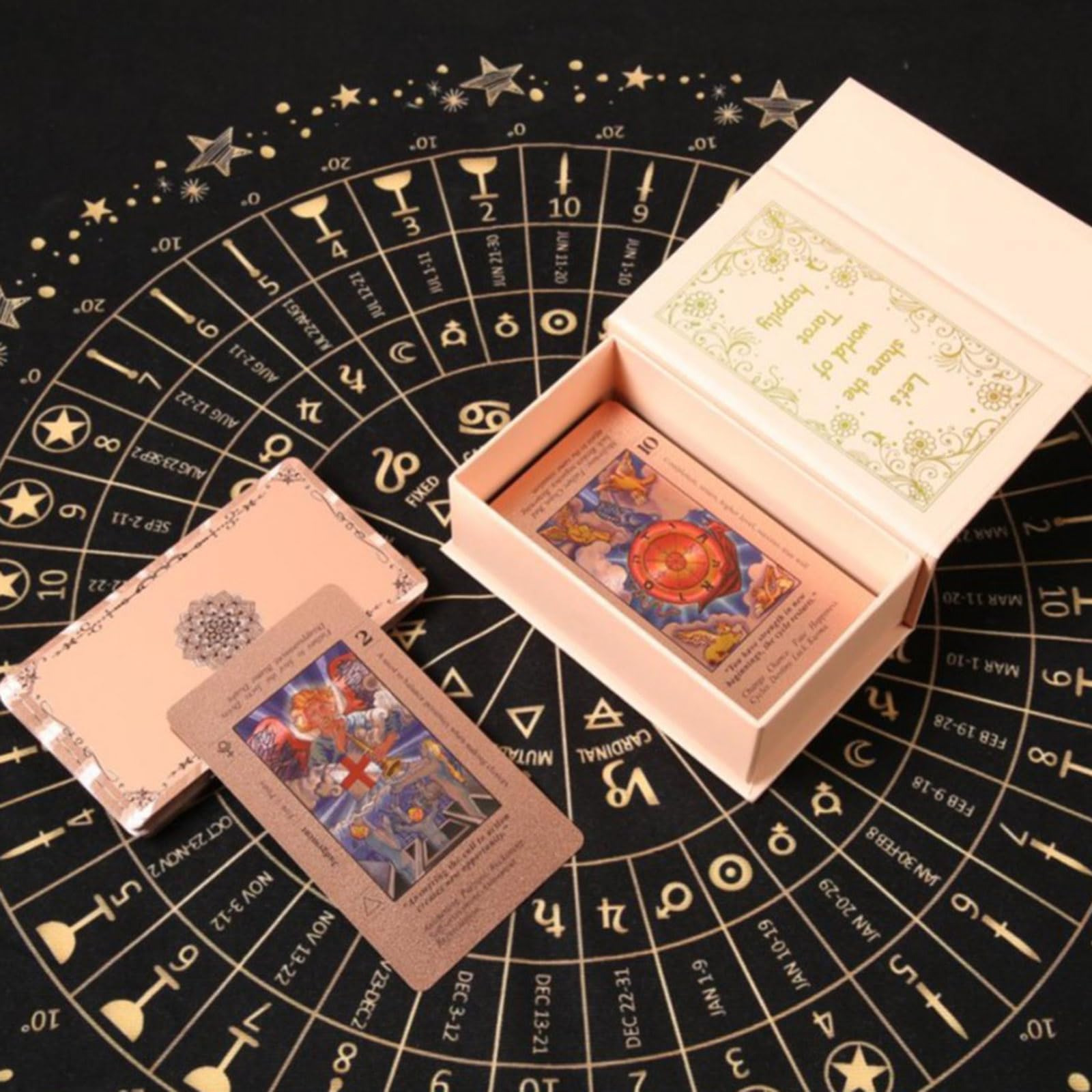 Tarot Cards for Beginners Rose Gold Tarot Cards, Witchy Cauldron Rose Gold Tarots Card with Guide Book, 78 Waterproof Wrinkle Resistant Foil Tarots Decks, Includes Chakras Planets (2Sets)