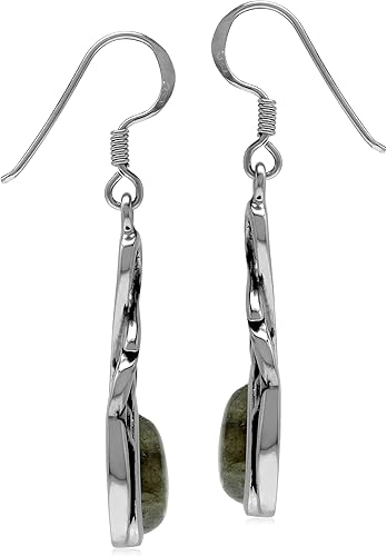 Miniatura 3 de Silvershake Genuine or Created Cabochon Stones Inlay 925 Sterling Silver Leaf Drop Dangle Hook Earrings Jewelry for Women