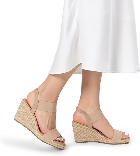 Miniatura 6 de DREAM PAIRS Alpargatas de punta abierta para mujer, sandalias de plataforma elegantes sin cordones con correa elástica en el tobillo