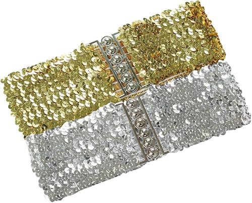 Vista 2 de uxcell Ladies Sequins Decor Metal Interlooking Buckles Elastic Waist Belt