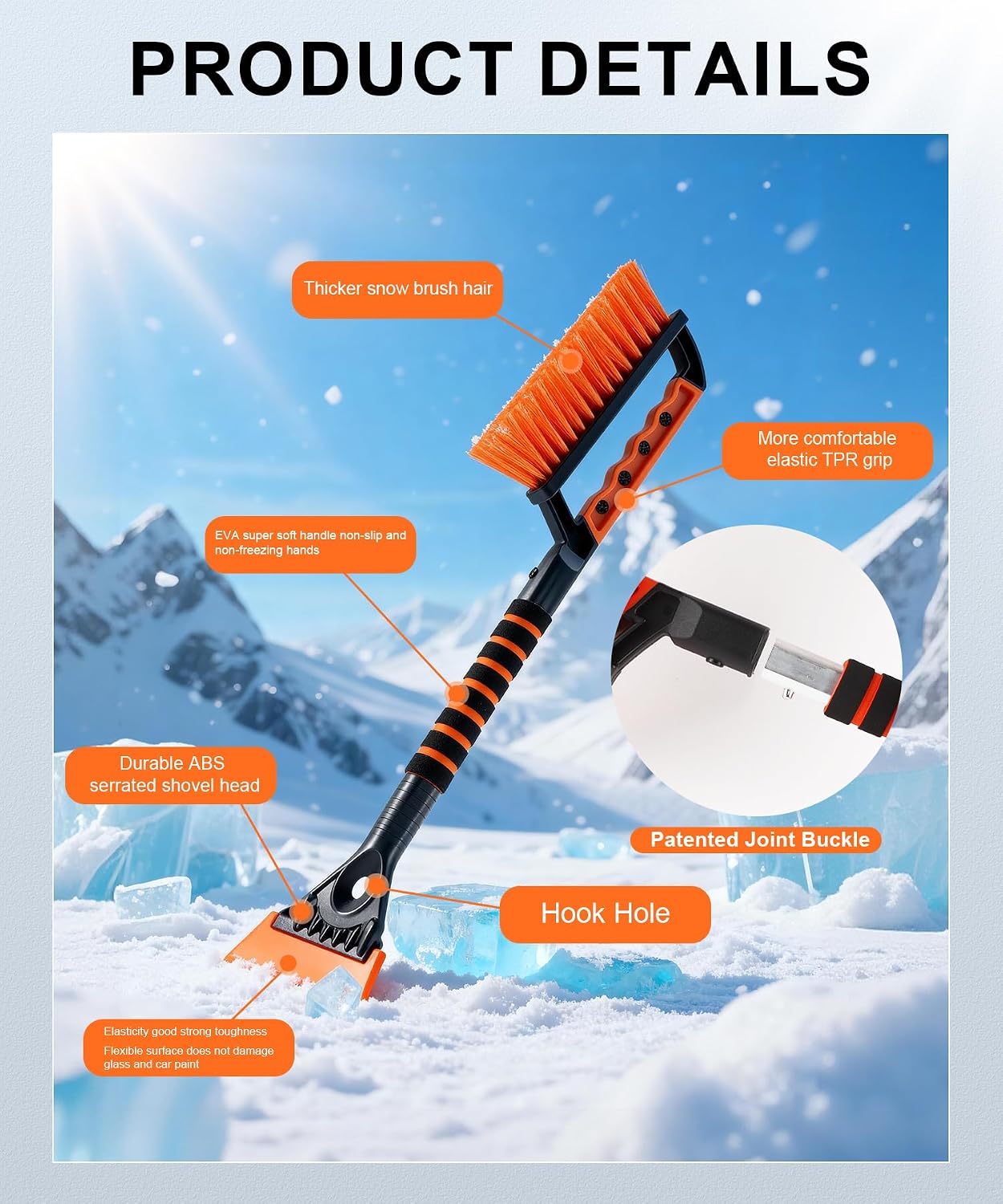 SINGARO Ice Scraper and Snow Brush for Car Windshield, Snow Scraper for Car, Snow Winter Car Necessities, Multi Functional Car Snow Removal Tools, Car Accessories Gift for Women and Man (Enhanced)