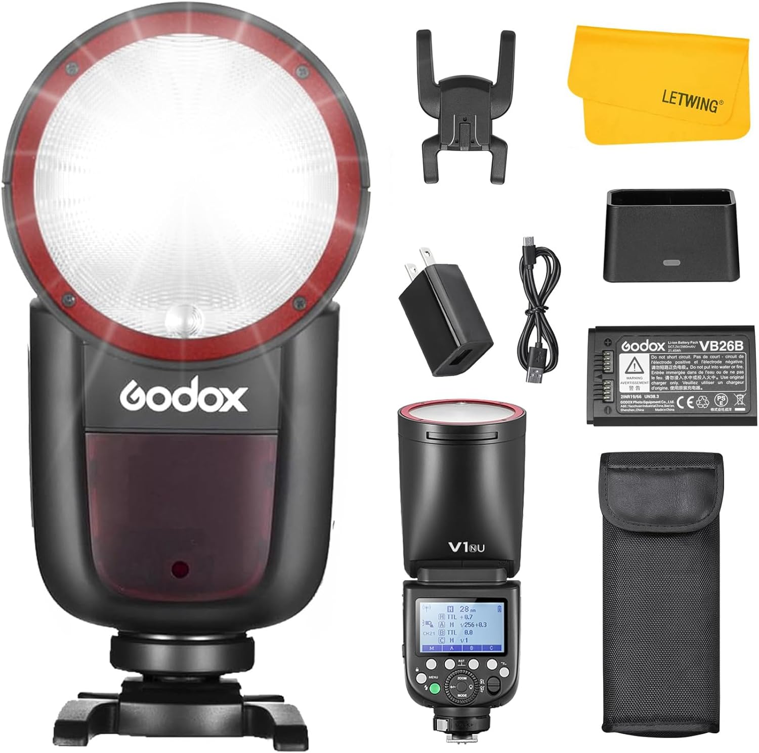 Godox V1 V1-N Round Head Camera Flash for Nikon, 76Ws 2.4G TTL Speedlite for Nikon HSS 1/8000s, Rechargable Battery, 480 Full Power Shots, 1.5s Recycle Time, 10 Level LED Modeling Lamp(USA Version)
