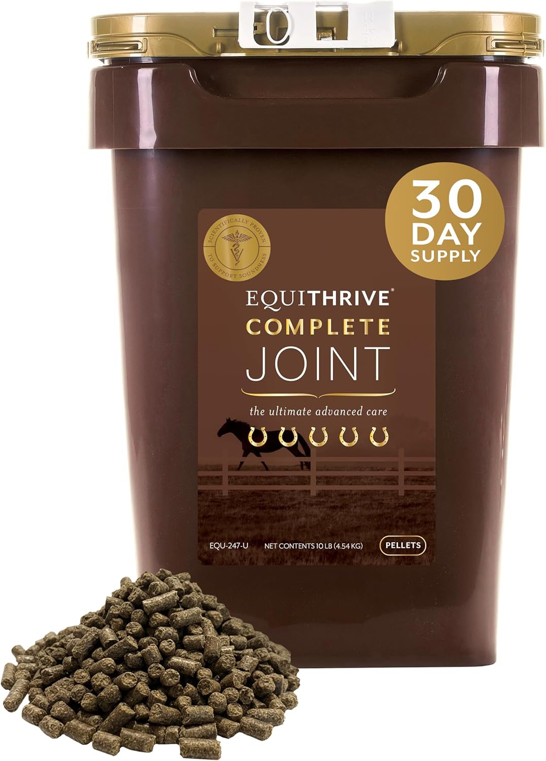 Equithrive Complete Joint Supplement Pellets with Resveratrol, Glucosamine, Chondroitin, Hyaluronic Acid and MSM for Horses in Training and Competition and Senior Horses, 3.3 lbs