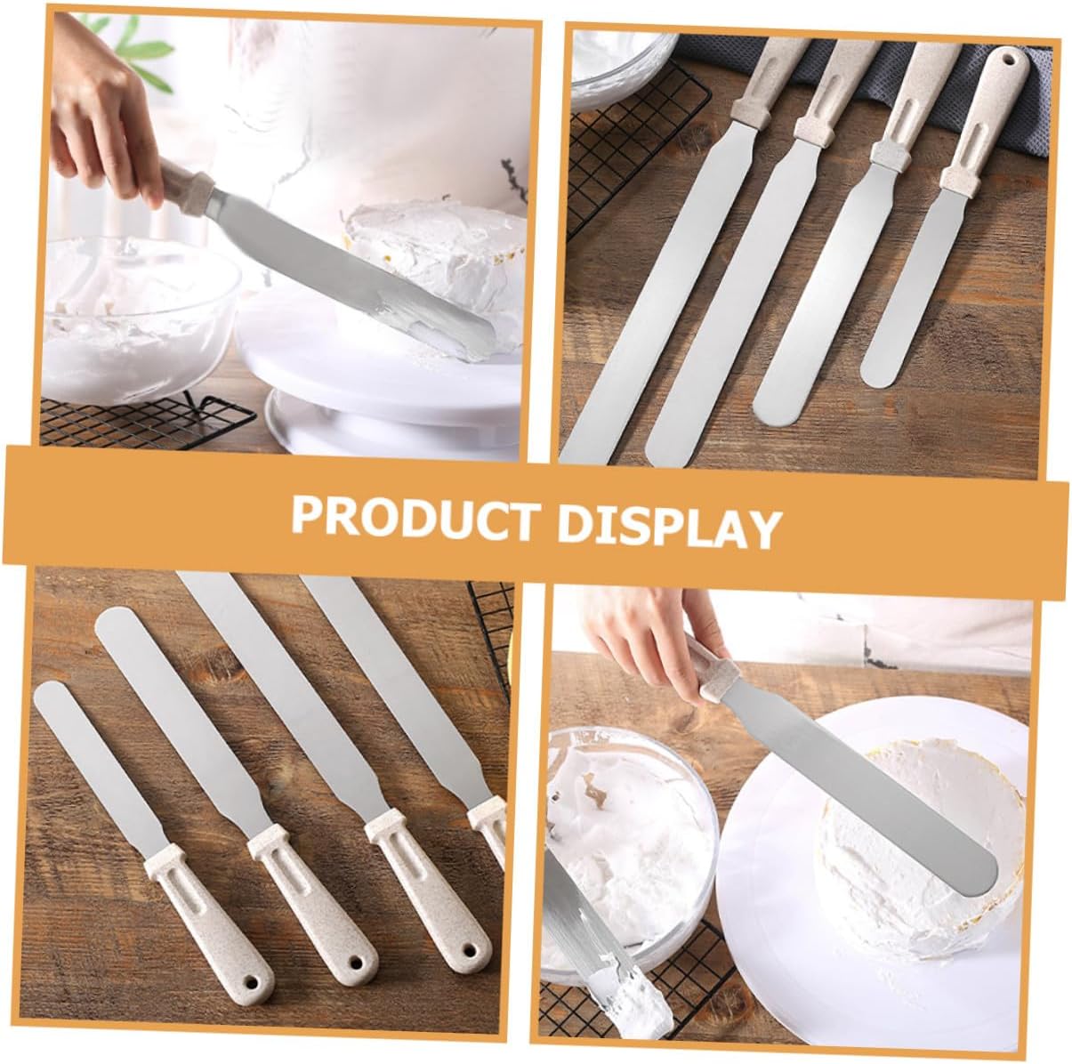 Ciieeo 3 Pieces Baking Spatulas Set Wheat Straw Handles Stainless Steel Blades Icing Scrapers for Cake Decorating Home Kitchen Baking Tools