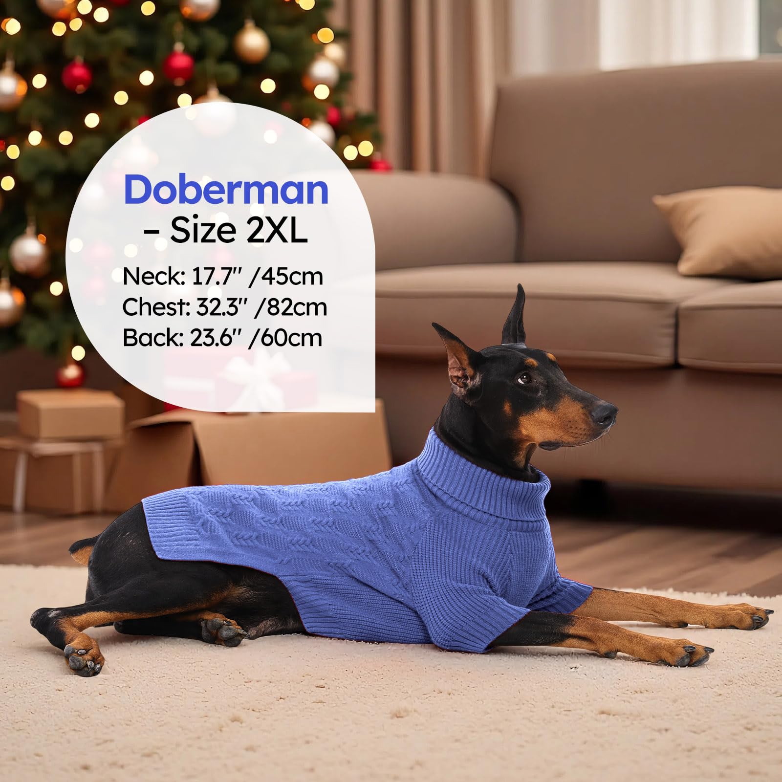 ASENKU Hundepullover für große Hunde, Mädchen und Jungen, Rollkragenpullover, Winterbekleidung für Dobermann, Dogge (Blau, Größe 3XL)