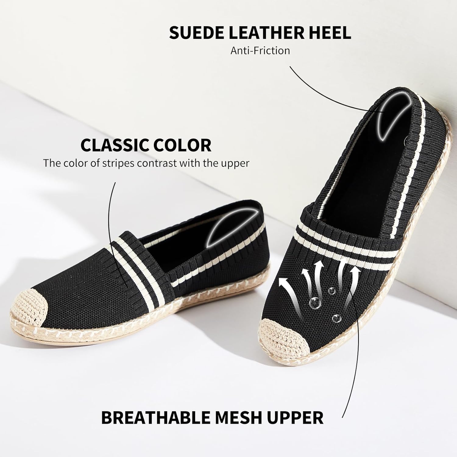 BABUDOG Womens Espadrilles Breathable Flats Shoes Mesh Slip on Loafers Soft White Flats - Image 4