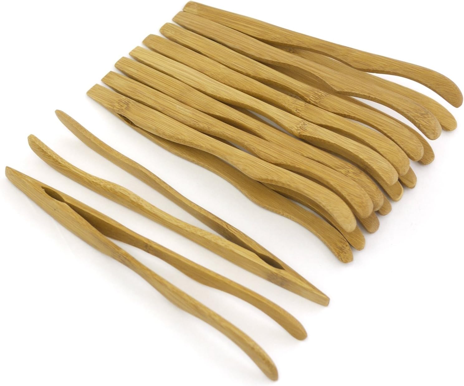 BambooMN 7" Reusable Bamboo Toast Tongs, Curved Arms, Carbonized Brown - 100 Pieces
