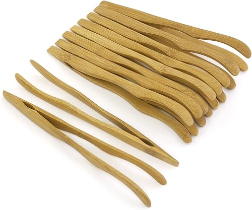 Vista 10 de BambooMN Pinzas reutilizables de bambú natural de 7.5 pulgadas, pinzas para tostadas, 3
