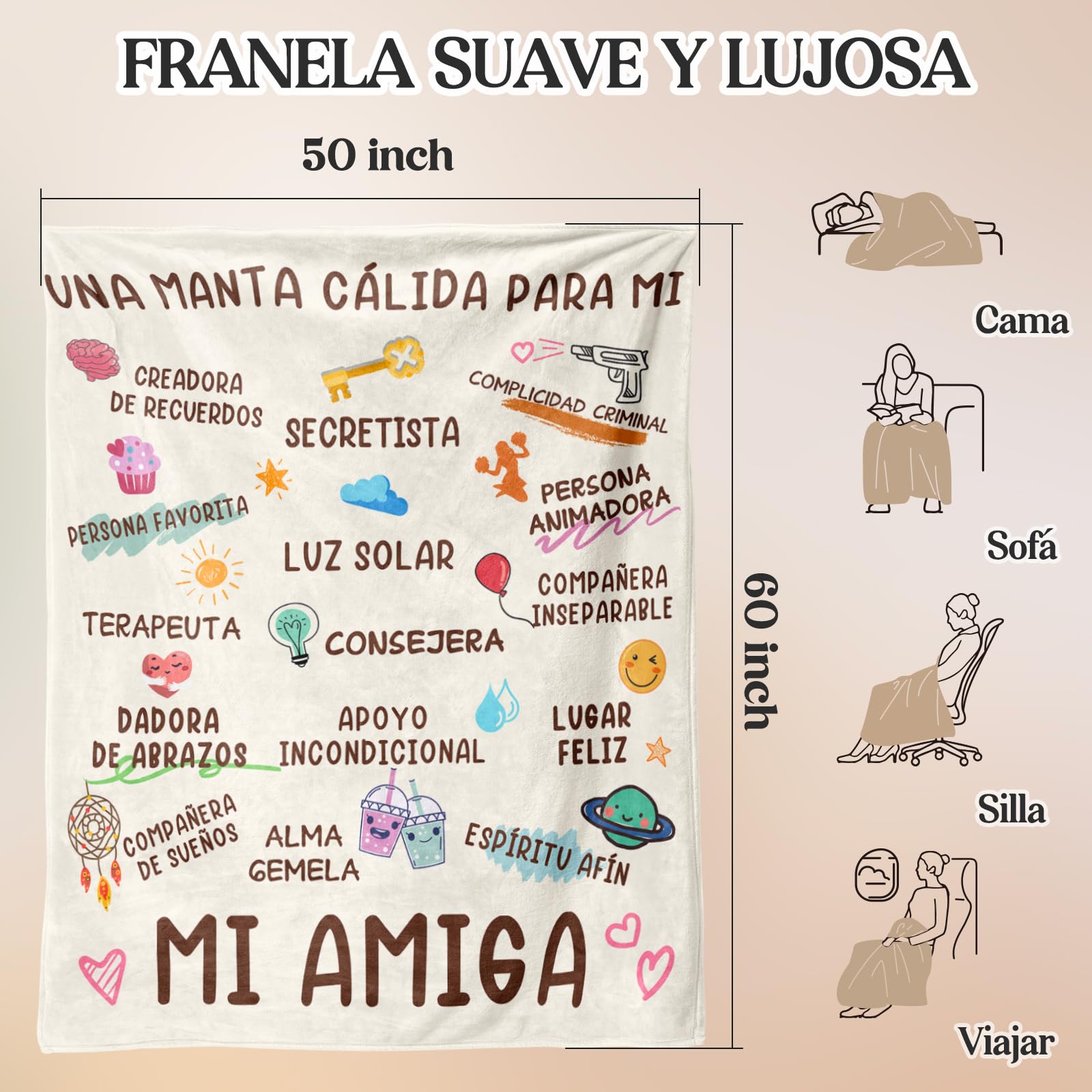 Buioata Regalos Originales para Mujer Manta, Regalo Amiga, Regalo Amiga Cumpleaños Mantas - 60 * 50in Regalo Ideas para Amigas Mujer Navidad y Cumpleaños
