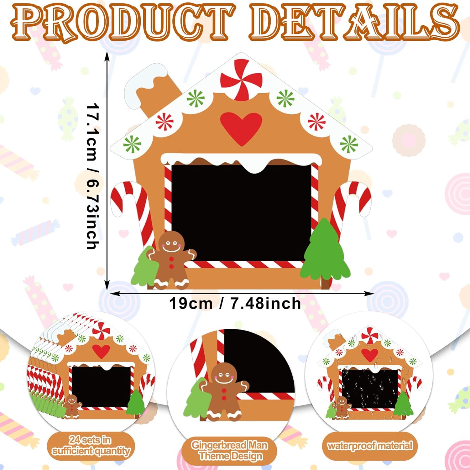 Suzile 24 Sets Gingerbread House Christmas Crafts for Kids Bulk Christmas Picture Frame Craft DIY Gingerbread House Kit Classroom Crafts for Kids Toddlers Christmas Tree Xmas Party Decoration