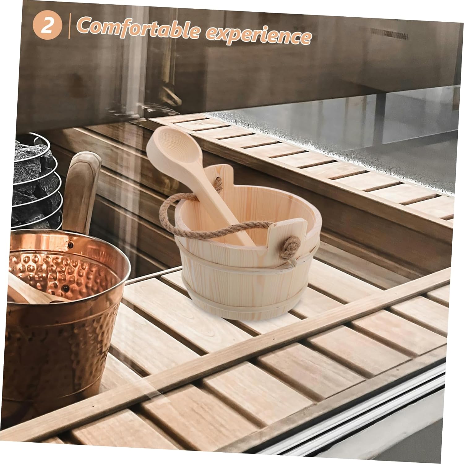 Garneck Wooden Sauna Bucket and Ladle Set Essential Spa Accessories for Steam Room Portable Design Crafted from Materials for Home Sauna and Showers