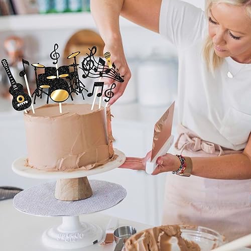 Vista 53 de Rsstarxi Paquete de 24 adornos para magdalenas, micrófono con purpurina, símbolos musicales, selecciones de cupcakes, música rock, concierto, tema