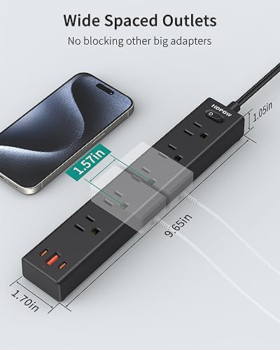 Miniatura 4 de Regleta de alimentación de 2 clavijas, adaptador de salida de 2 clavijas a 3 clavijas, cable de extensión de 6 pies con 5 salidas de CA y 3 USB (2