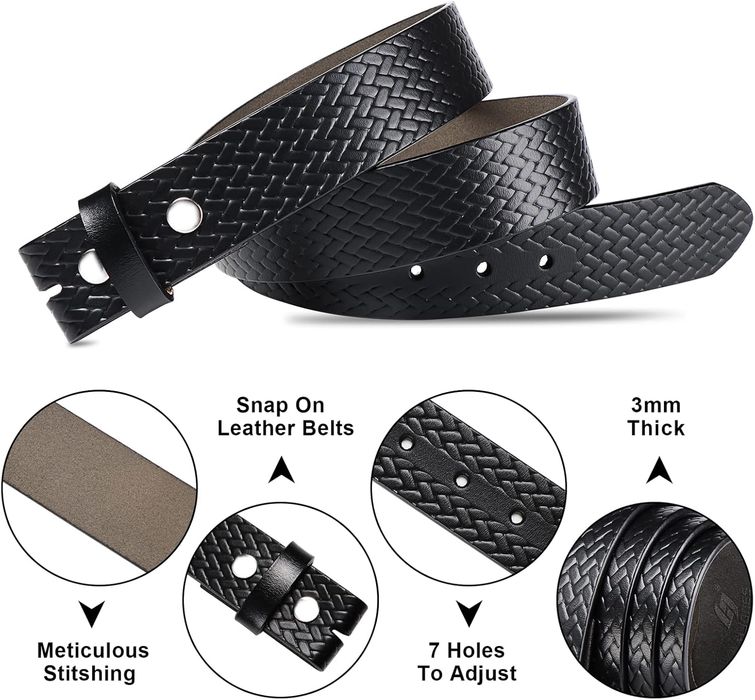 HJones Western Belts for Men without Buckle,Cowboy Belt Buckles for Men,1.5" Wide Genuine Leather Belt No Buckle - Image 3