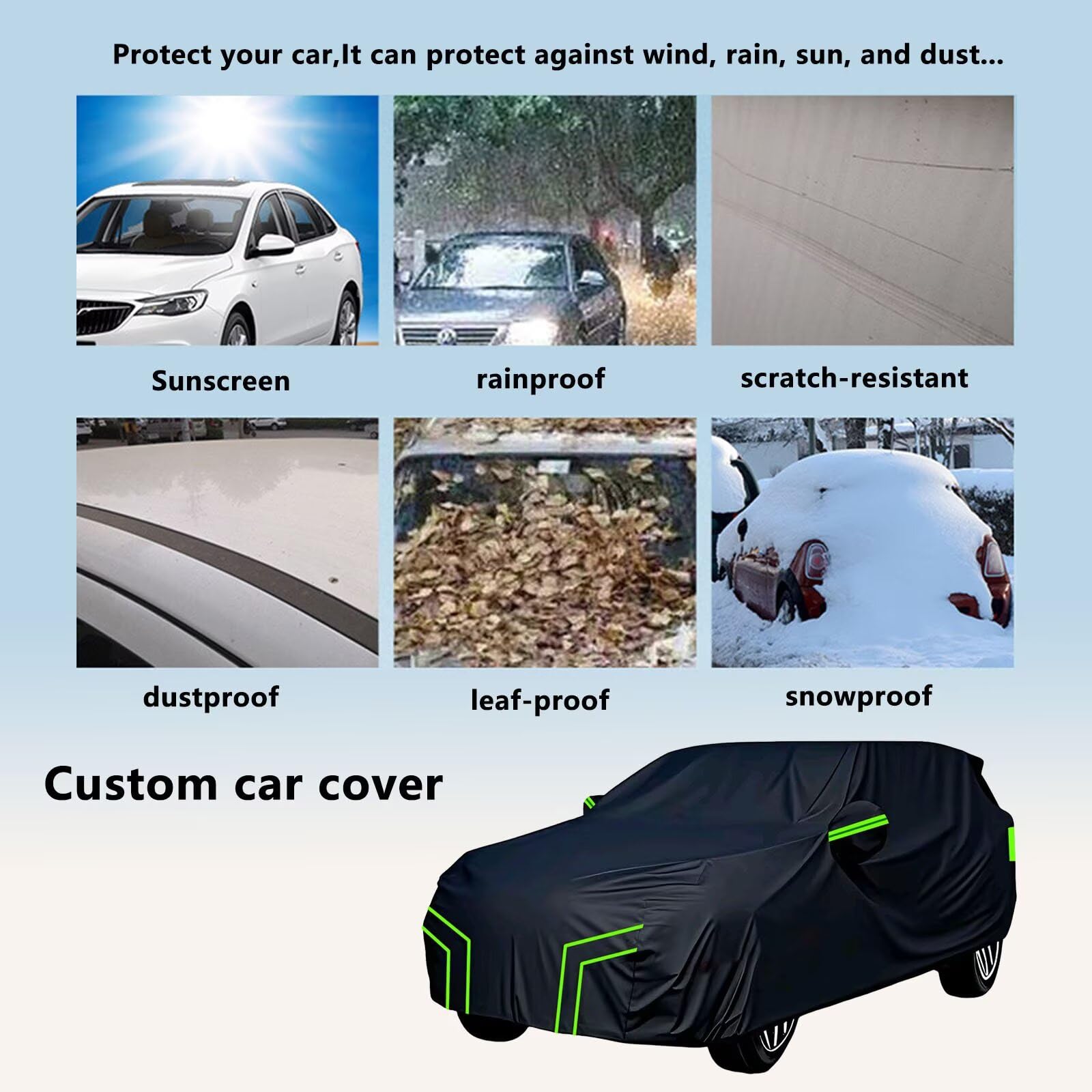 sur Mesure bache Voiture Exterieur imperméable Compatible avec Peugeot 5008 II 2016-2024,résistante au Soleil,au Vent,Neige Pluie,Protection Quatre Saisons(Black Green)