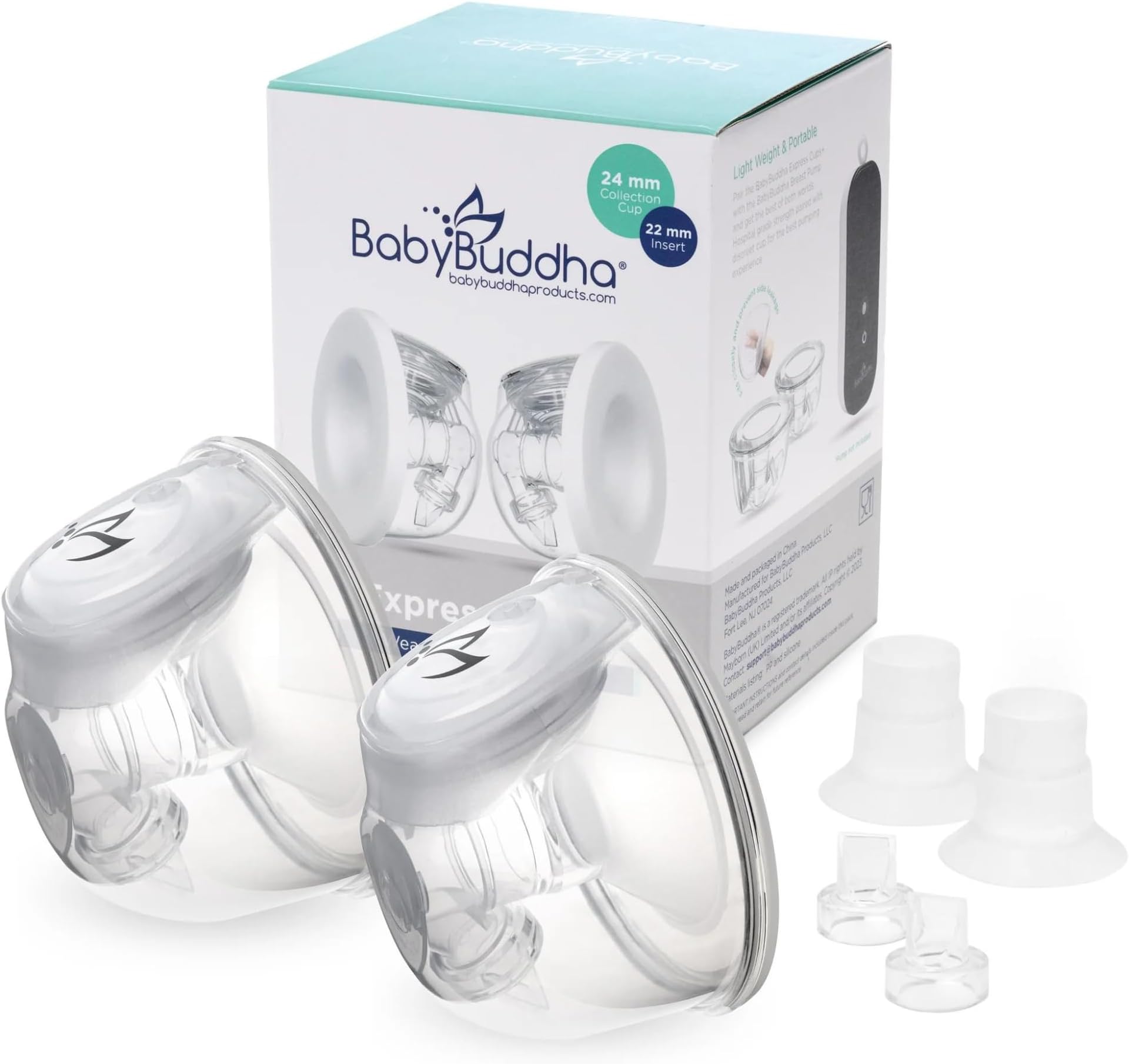BabyBuddha Hands Free Milk Collection Cups for Breast Pump, 8 Fl Oz Each, Wearable Breastmilk Containers, Compatible with BabyBuddha Pump, Spill Resistant Design, Small Flange 22 to 24mm, 2 Pack