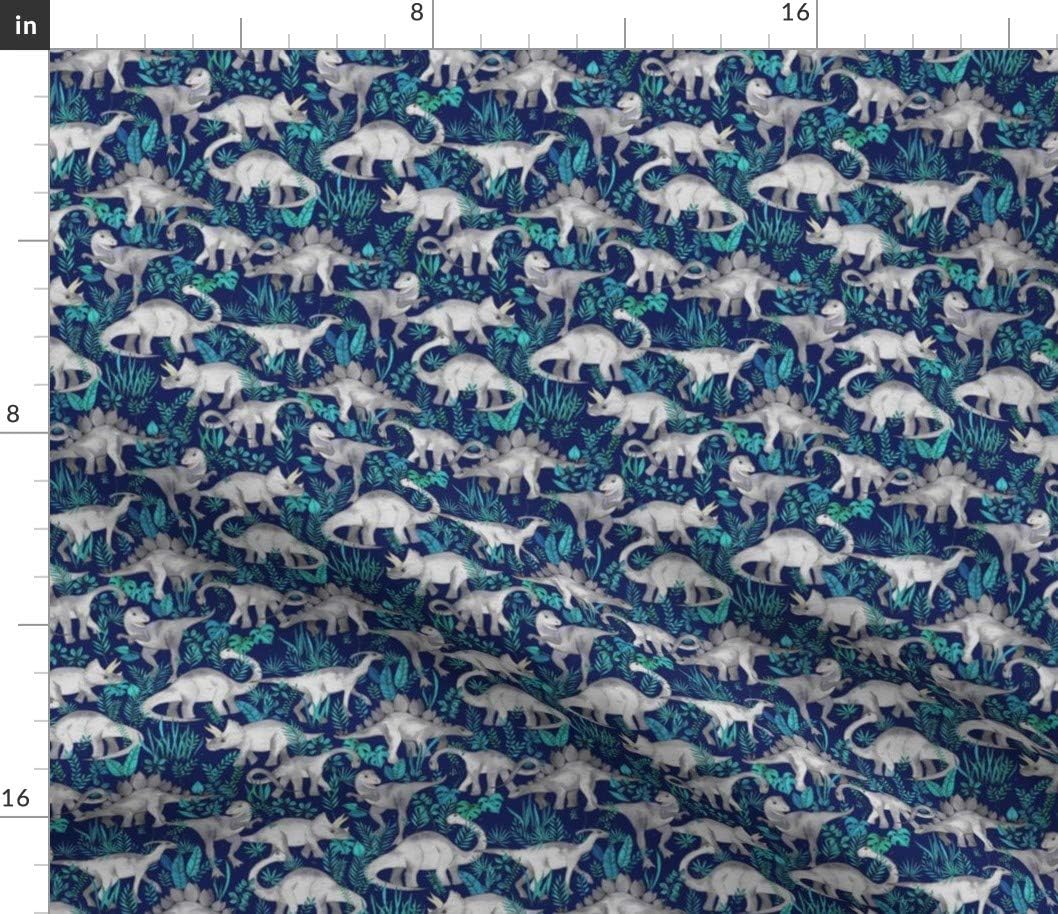 Spoonflower Fabric - Dinosaur Jungle Dark Blue Purple Background Small Print Leaves Printed on Petal Signature Cotton Fabric by The Yard - Sewing Quilting Apparel Crafts Decor