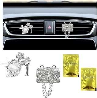 Ziciner 2PCS Bling Heart Car Air Vent Clips Charms, Heel & Bag Shaped Crystal Air Freshener Vent Clips, Rhinestone Air Conditioning Outlet Clip, Car Decor Accessories for Women Girls (Heel+Bag)