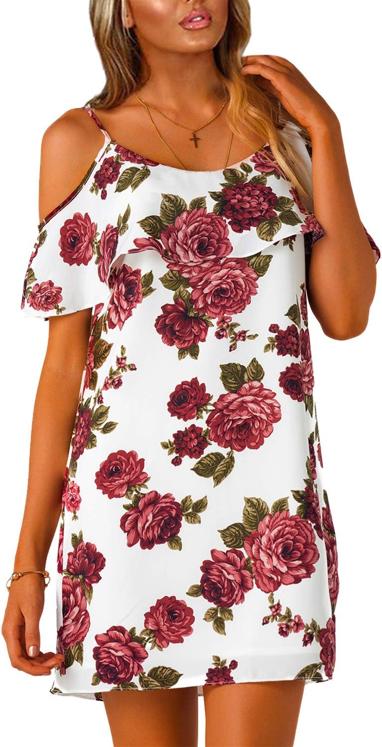 YOINS Women Summer Cold Shoulder Casual Mini Dresses Floral Sexy Spaghetti Dress AFloral01 XXL