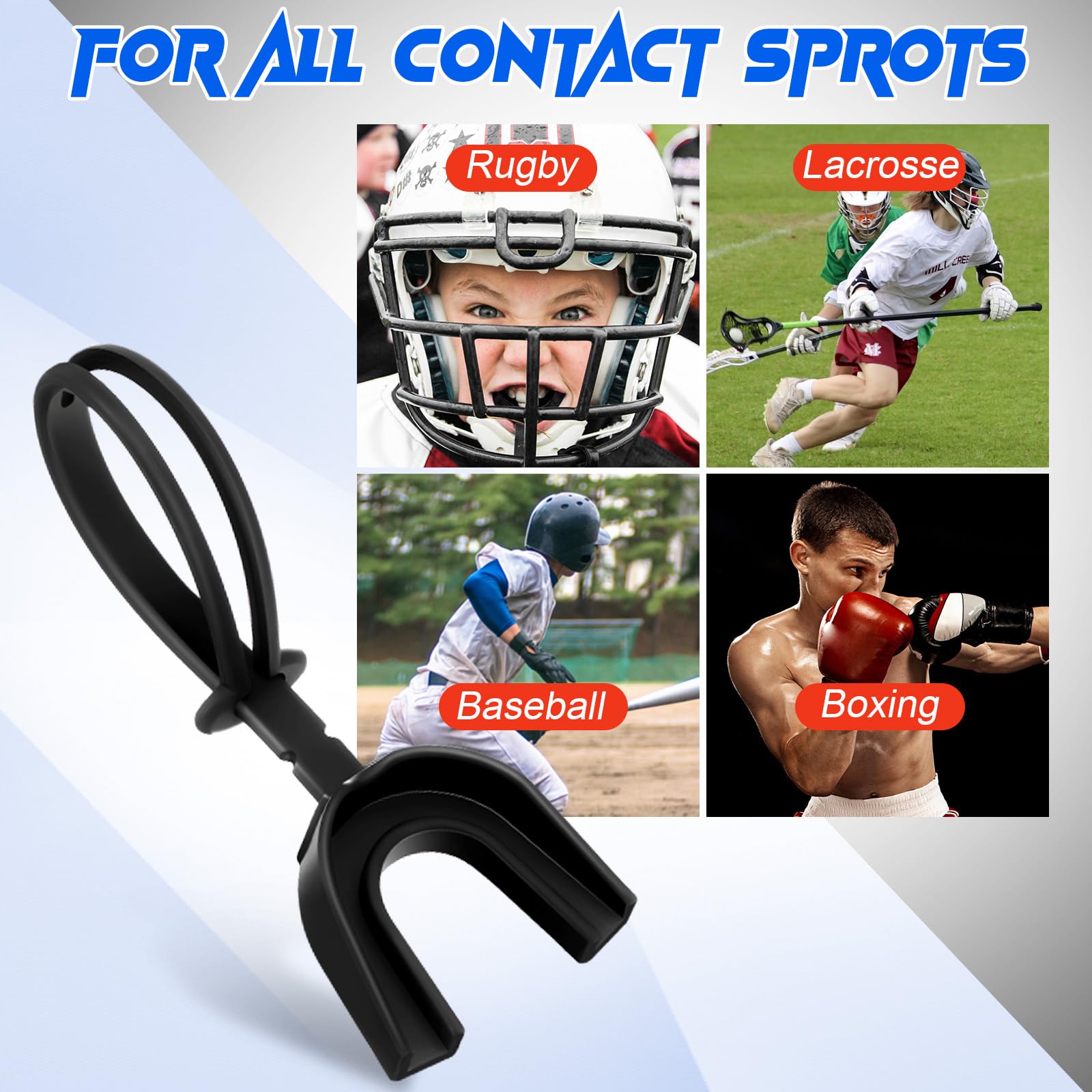 Kanayu 30 paradenti con cinghia, senza ebollizione, morbido, sportivo, con cinghia, protezione per la bocca, per adulti, giovani, boxe, basket, hockey, lacrosse, wrestling, rugby (nero, ragazzi)