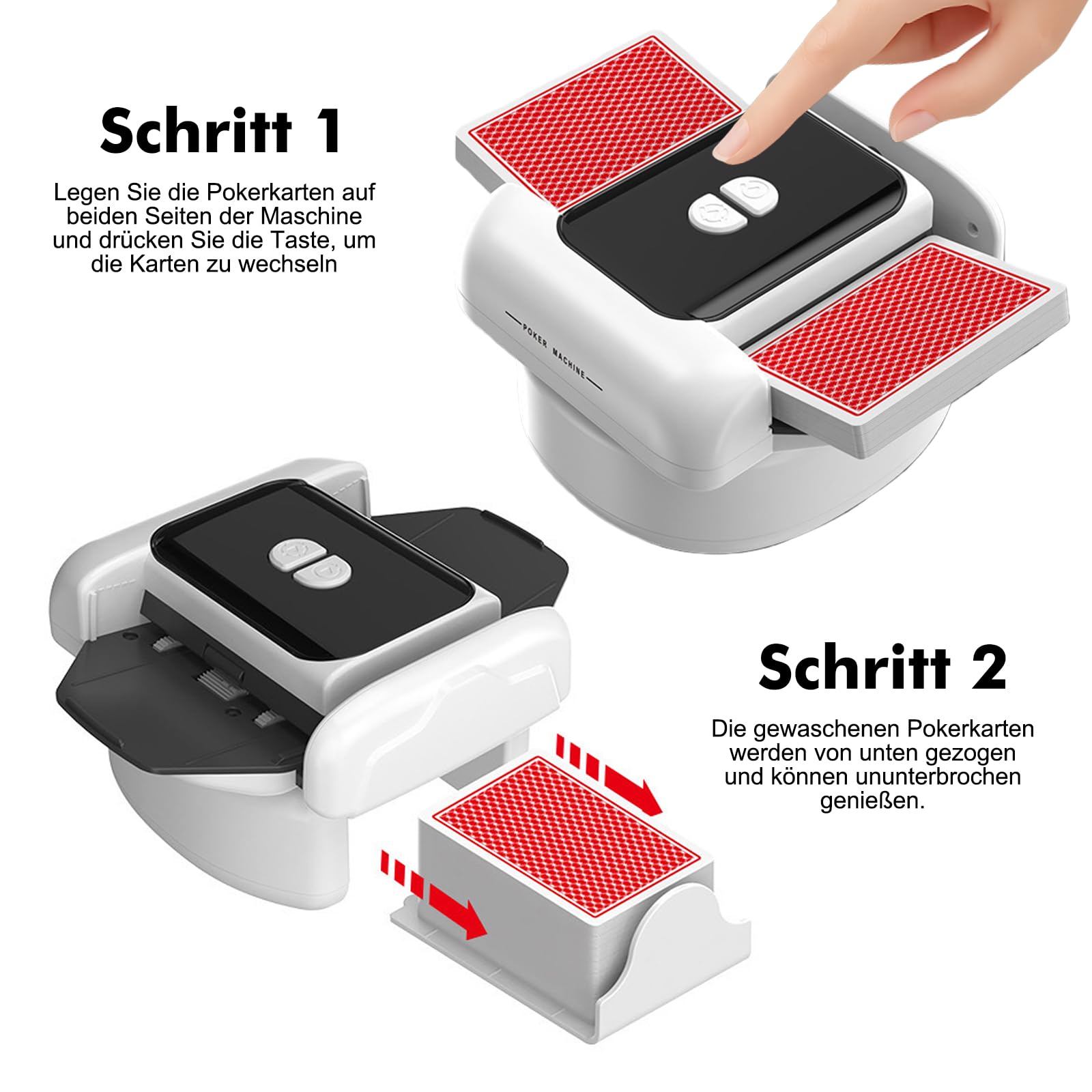 HOSPAOP Kartenmischmaschine Elektrisch – Automatischer Kartenmischer für 1–2 Decks, Card Shuffler mit Akku 2600 mAh, Mischmaschine Karten für Poker, UNO, Rommé, Phase 10 & Kartenspiele Zuhause
