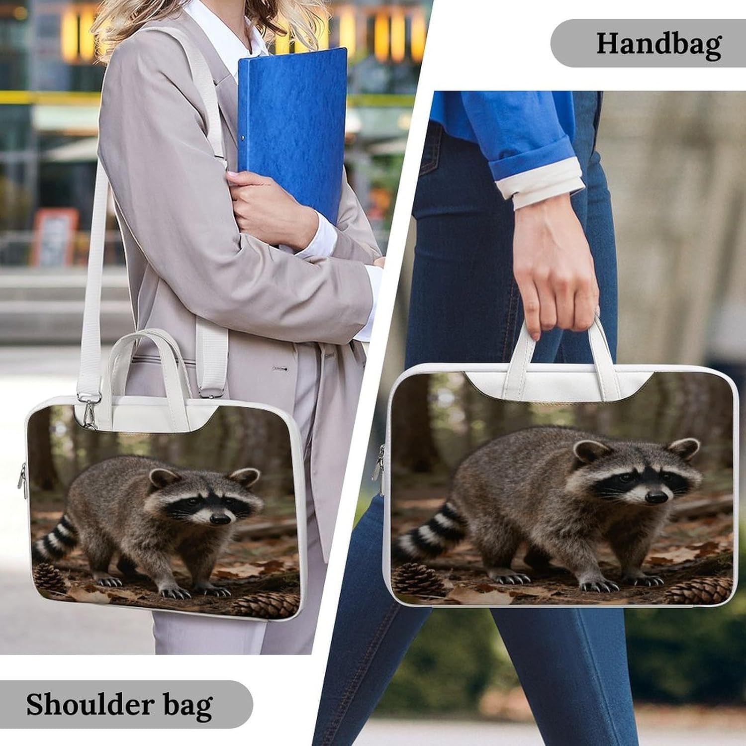 Raccoon 42x30.5cm White-style Laptop Bag Leather Tablet Computer Briefcase Large Capacity Work Business Tote Bags for Office