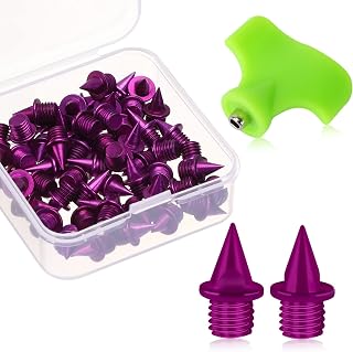 1/4 Inch Carbon Steel Track Spikes,JULMELON 60pcs Carbon Spikes with Spike Wrench for Track Shoes Field Sprinting Cross Country Short Running(Purple)