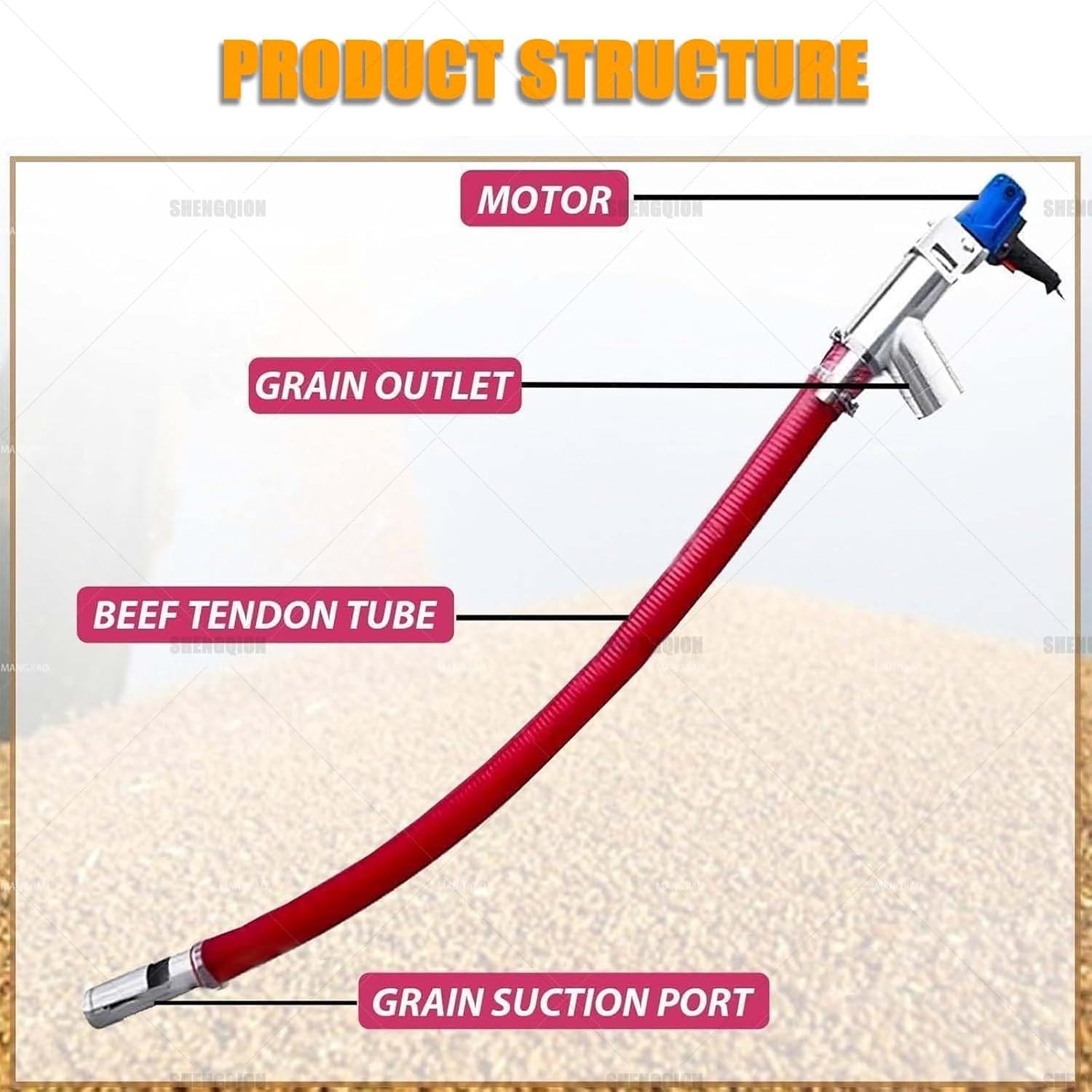 2000W Screw Feeder Portable Grain Suction Machine Electric Auger Conveyor 220-440 Lbs/Min Heavy Duty Powder Transfer Equipment with Flexible Hose for Cement Sand Fertilizer Farm Use