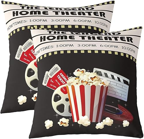 Feelyou Juego de 2 fundas de almohada de cine vintage para exteriores, con temática de cine para decoración del hogar, sala de estar, funda de cojín