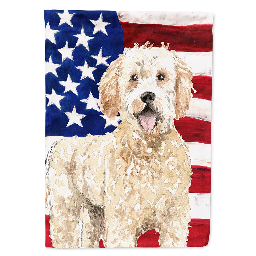 Drapeau patriotique USA Goldendoodle multicolore avec impression premium