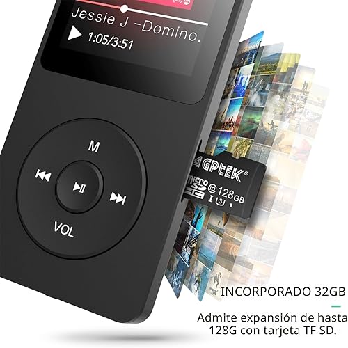 Miniatura 5 de AGPTEK A02X Reproductor MP3 de 32 GB con Bluetooth 5.3, pantalla de 1.8 pulgadas, reproductor de música portátil con altavoz, radio FM, grabadora de