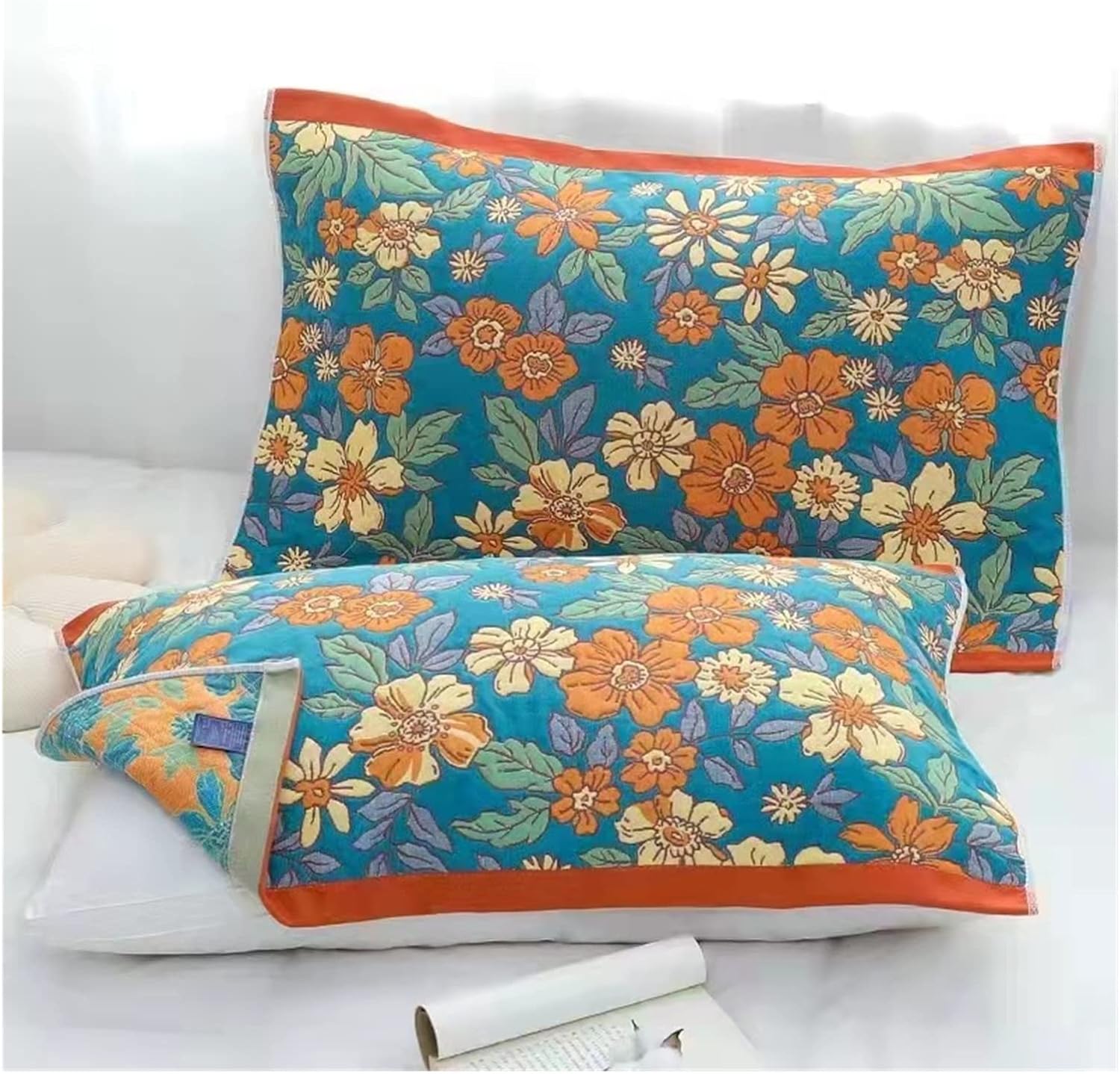 Cotton 5- Layer Thickened Gauze Pillow Towel Home Bedding Decorative Cushion Cover Super Soft Bedding Set (Color: G, Size: 52cm*78cm) (E 52cm*78cm)