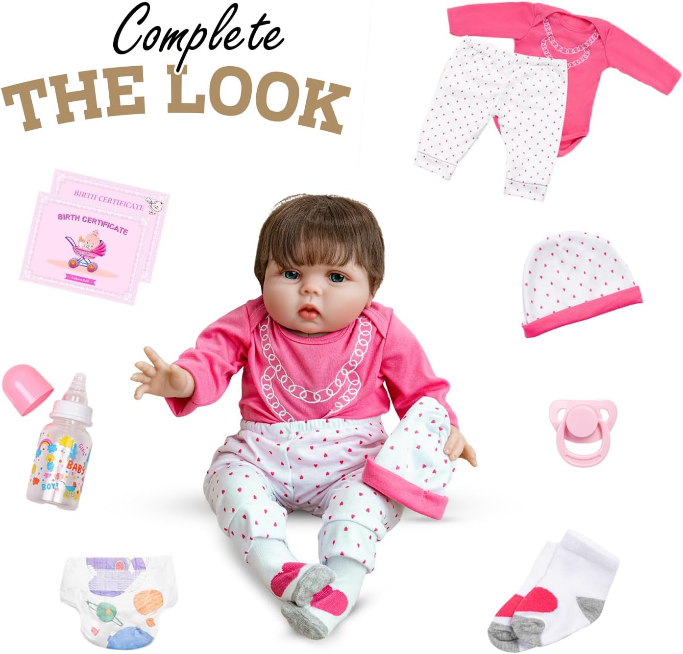 DOLLHOOD Reborn Baby Dolls - 22-Inch Realistic Baby Doll wit Baby Doll Accessories - Lifelike, Soft Silicone Newborn Girl Doll with Movable Arms and Legs - Comes with a Birth Certit