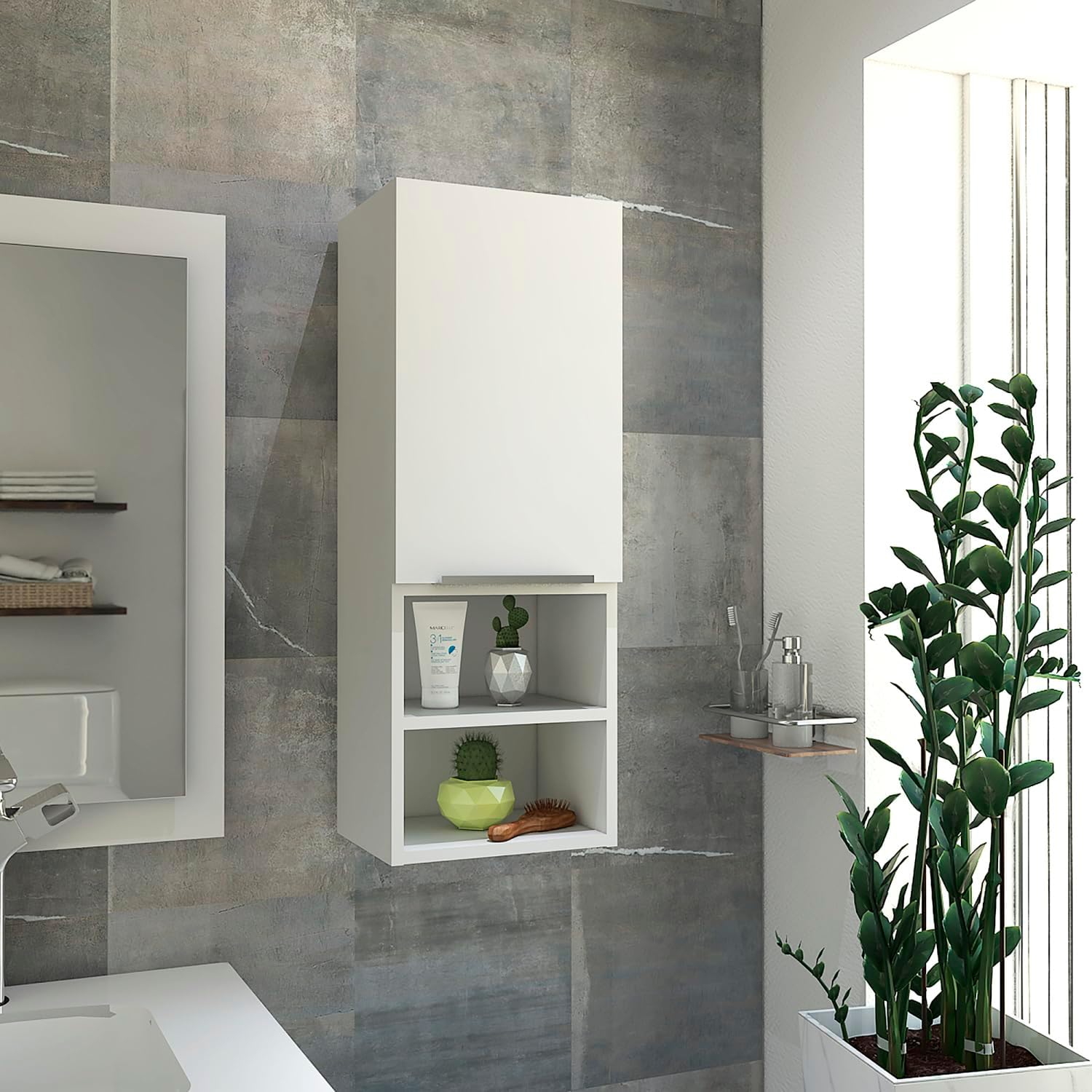 Mila Bathroom Cabinet, Storage Organizer for Bathroom Essentials with Two Shelves Inside and Out - White