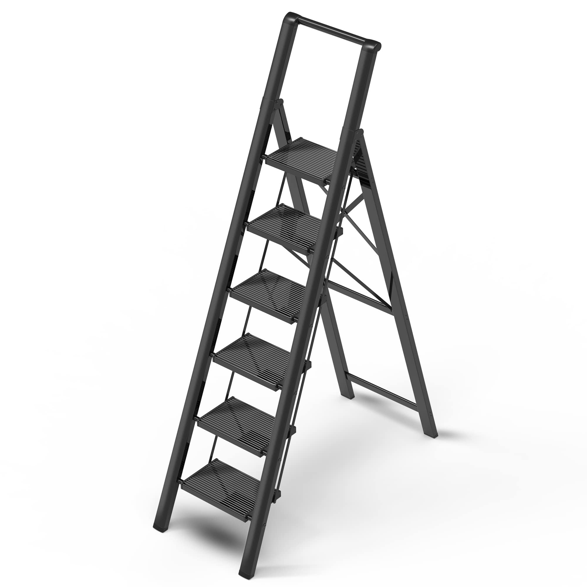 6 Step Ladder, Foldable 6 Step Stool, Black