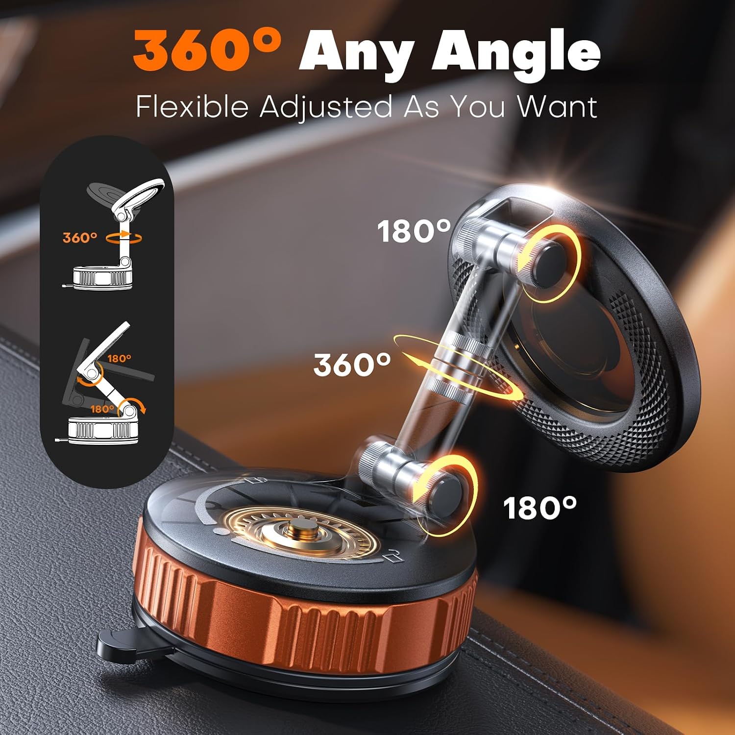 Magnetic Phone Holder for Car [98+LB Strongest Suction & 2800gf Strongest Magnetic] 360° Adjustable Car Phone Holder for Magsafe for iPhone 17 Pro Max 16 15 14 13 12 Plus,Golden Orange image 5
