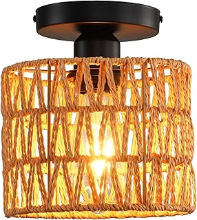 Ceiling Light Fixture,Hand-Woven Rattan Flush Mount Ceiling Light,Farmho...