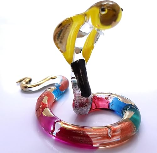 Figuras miniatura de serpientecobra animales soplados a mano, arte de vidrio coleccionable, regalo coleccionable para decorar el hogar (Multi-dorado)