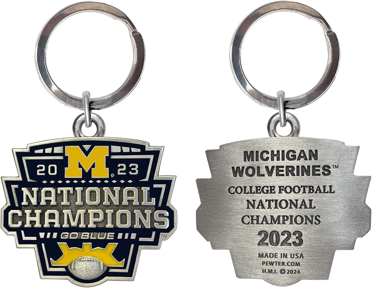 Heritage Pewter Michigan Wolverines 2023 CFP National Champions Keychain | Durable Key Holder | Intricately Crafted Metal Pewter Alma Mater Inlay, Small, Yellow