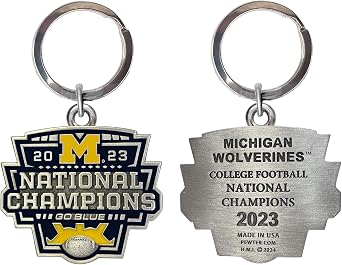 Michigan Wolverines 2023 CFP National Champions Keychain | Durable Key Holder | Intricately Crafted Metal Pewter Alma Mater Inlay, Small, Yellow