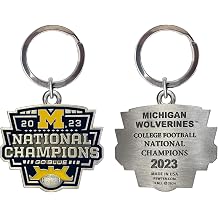 Heritage Pewter Michigan Wolverines 2023 CFP National Champions Keychain | Durable Key Holder | Intricately Crafted Metal Pewter Alma Mater Inlay, Yellow, S