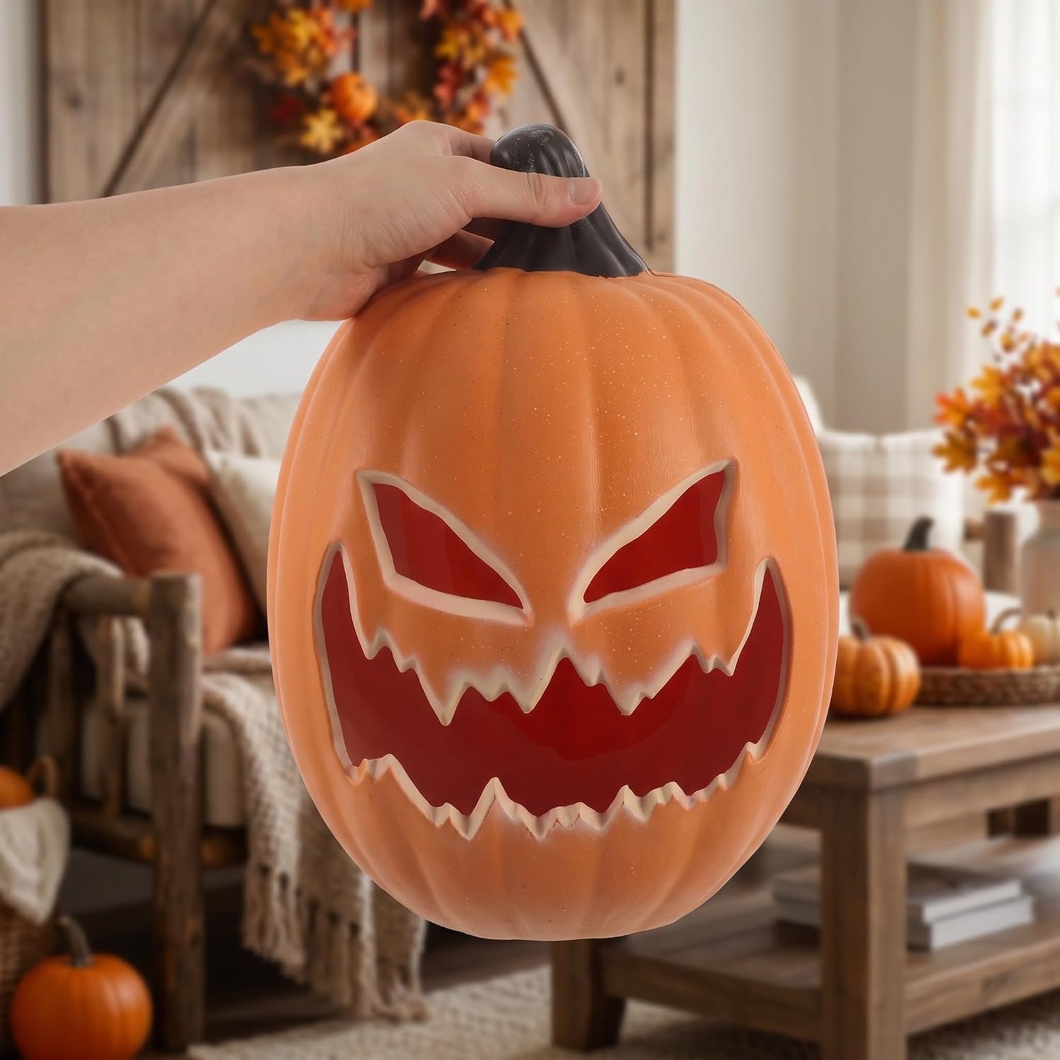 Operitacx Jack O Lantern Halloween Pumpkins - Halloween Light Up Pumpkin Decorative Lantern - Lighted Jack O Decor with Spooky Face (No Battery)