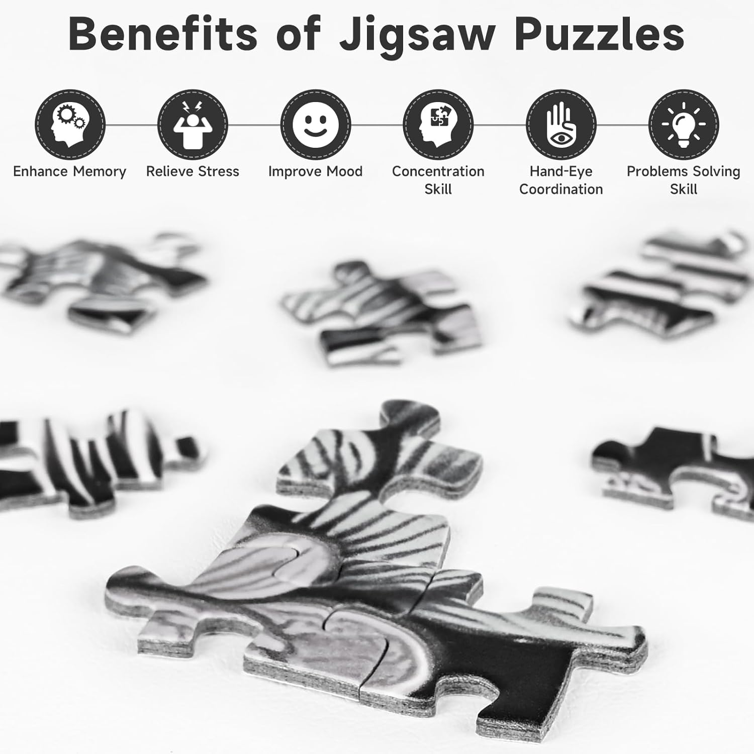 1000 Piece Jigsaw Puzzle for Adults – Monochrome Butterfly & Peony Modern Art Puzzle, Black & White Minimalist Design, Premium Thick Cardboard Puzzles, Elegant Stress-Relief Gift(Butterfly)