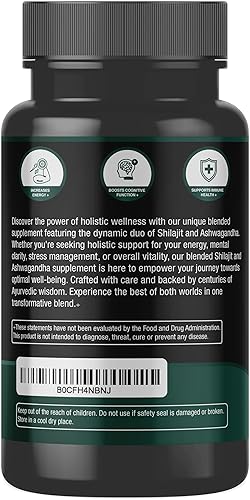 Miniatura 3 de Shilajit 1000 mg y Ashwagandha 500 mg (180 cápsulas) - Suplemento orgánico puro del Himalaya Shilajit (suplemento de ácido fúlvico del 20%) -