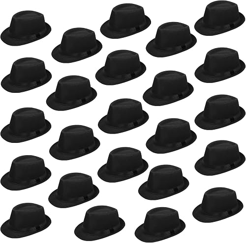 24 Pack 1920s Fedora Hats Bulk for Men Short Brim Sun Panama Hats for Women Party Costume, Circumference 60 cm