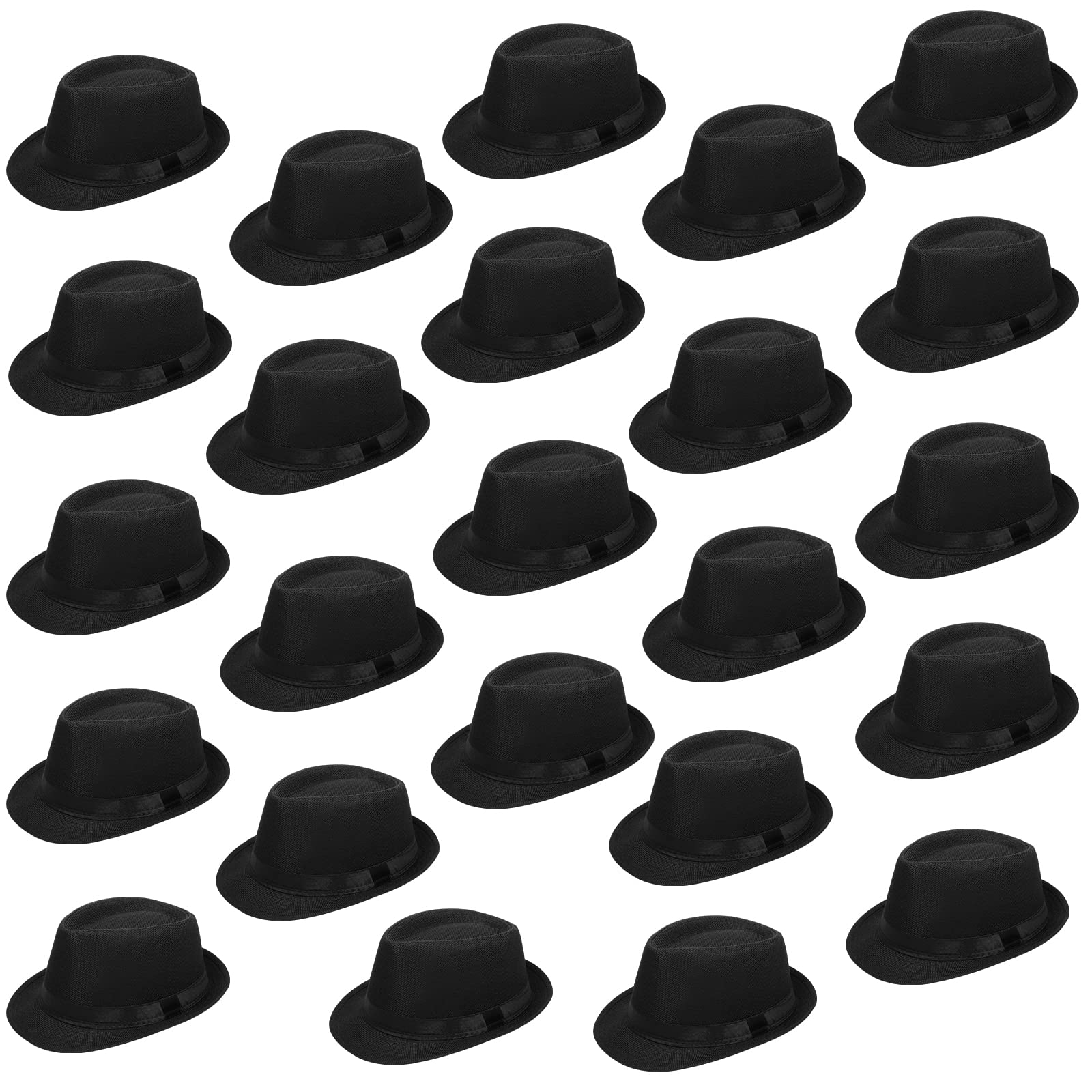 Lasnten24 Pcs Fedora Style Hat Bulk Men 1920s Gangster Short Brim Panama Cap Women Party Costume, Circumference 60 cm